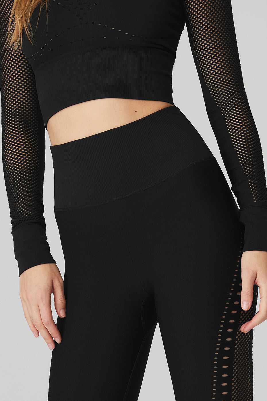 Leggings Alo Yoga Seamless High-Waist Open Air Noir Femme | TRC-02378157