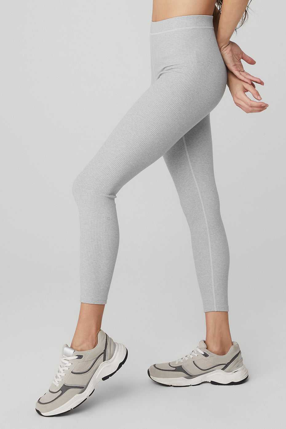 Leggings Alo Yoga Ribbed High-Waist Blissful Grise Femme | ZYO-83044979