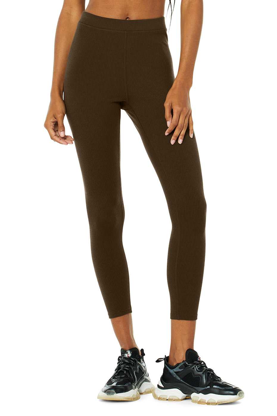 Leggings Alo Yoga Ribbed High-Waist Blissful Espresso Femme | BVY-65076468