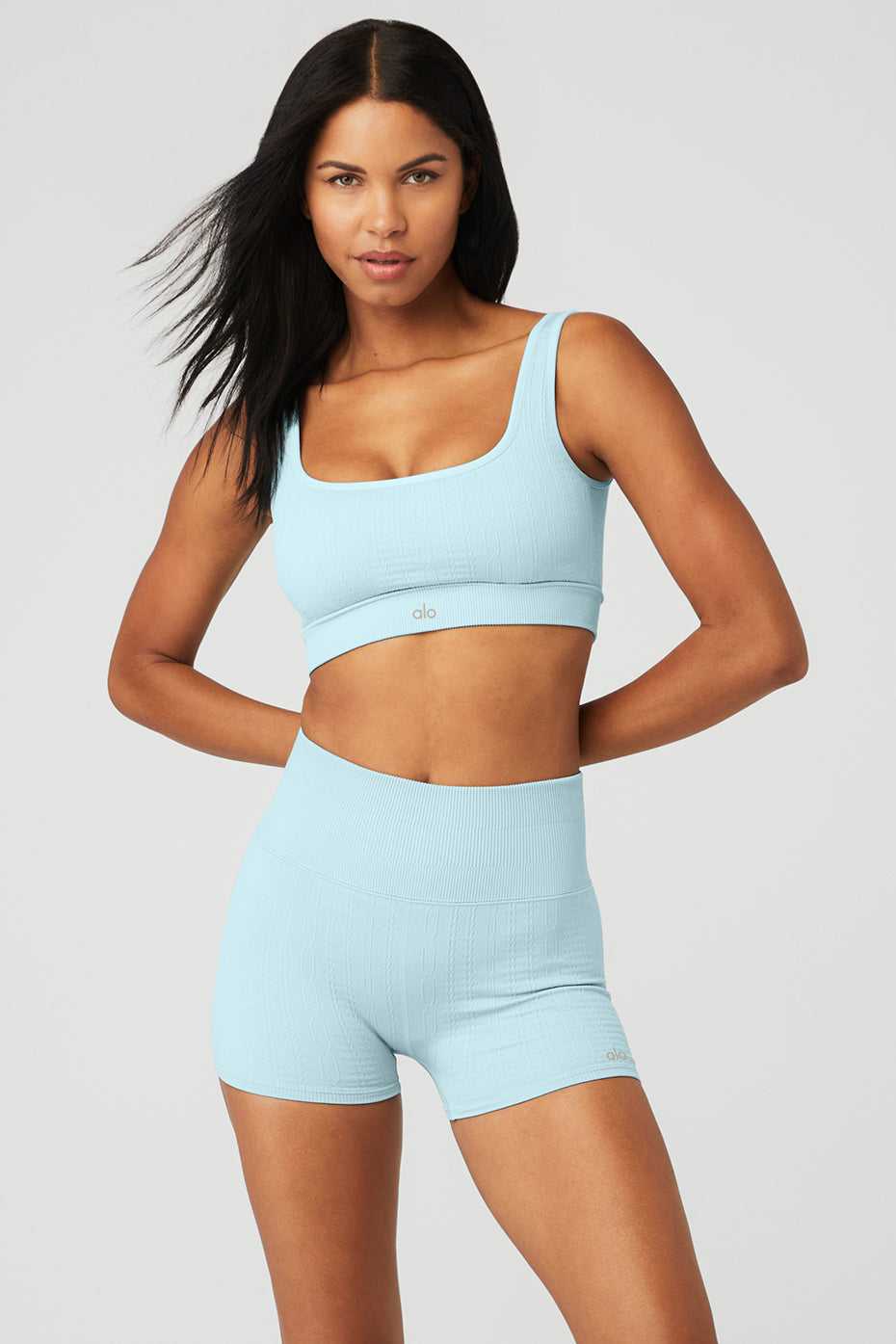 Soutien Gorge Alo Yoga Seamless Cable Knit Bleu Femme | RRC-32397915