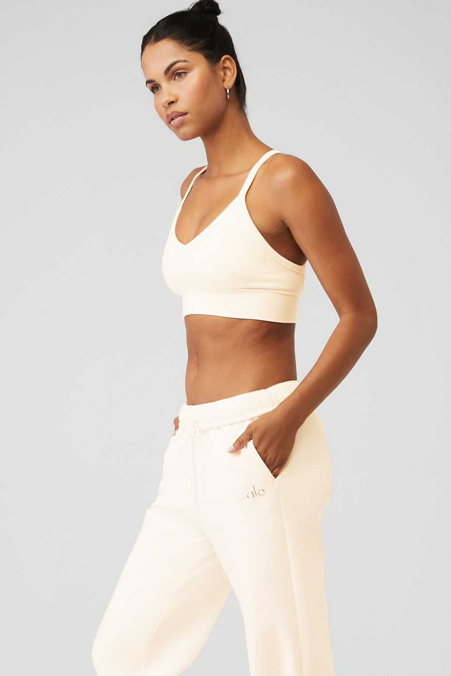 Soutien Gorge Alo Yoga Seamless Ribbed Low Back Blanche Femme | PPJ-38043594