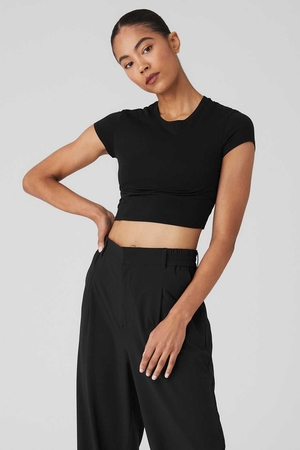 Hauts Courts Alo Yoga Alosoft Crop Finesse Noir Femme | URB-84216012