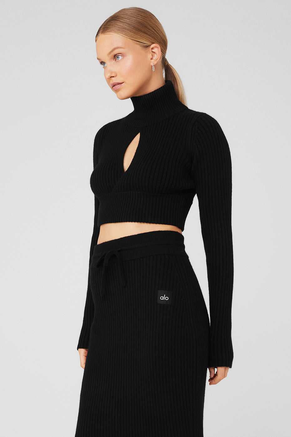 Hauts Courts Alo Yoga Cashmere Ribbed Winter Dream Cropped Turtleneck Noir Femme | LRG-54235323