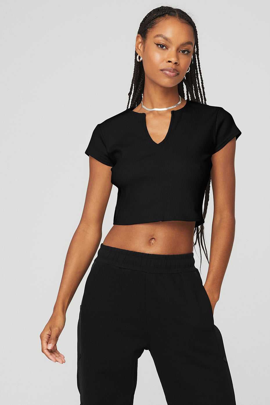 Hauts Courts Alo Yoga Ribbed Cropped Savvy Noir Femme | LER-11925809