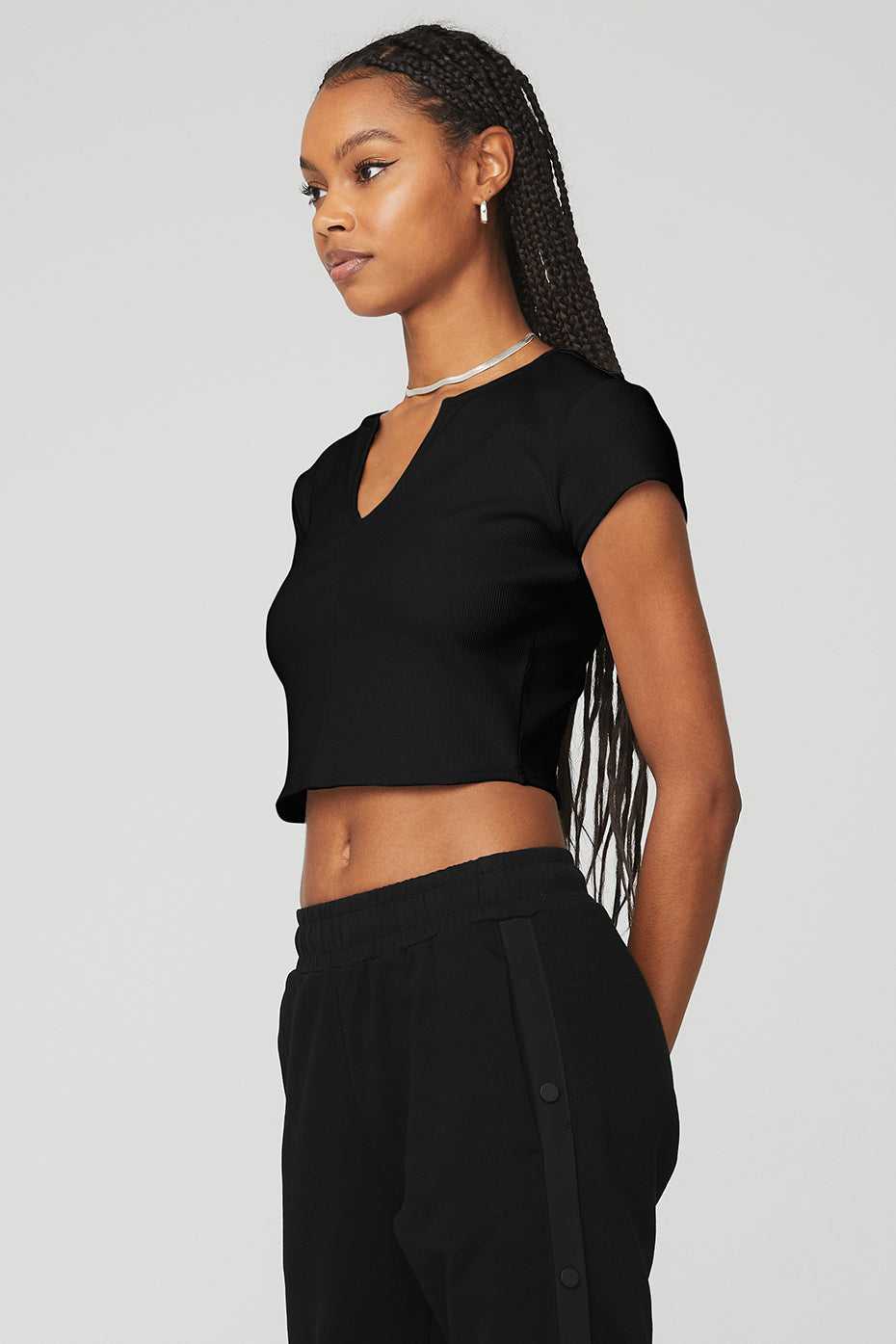 Hauts Courts Alo Yoga Ribbed Cropped Savvy Noir Femme | LER-11925809