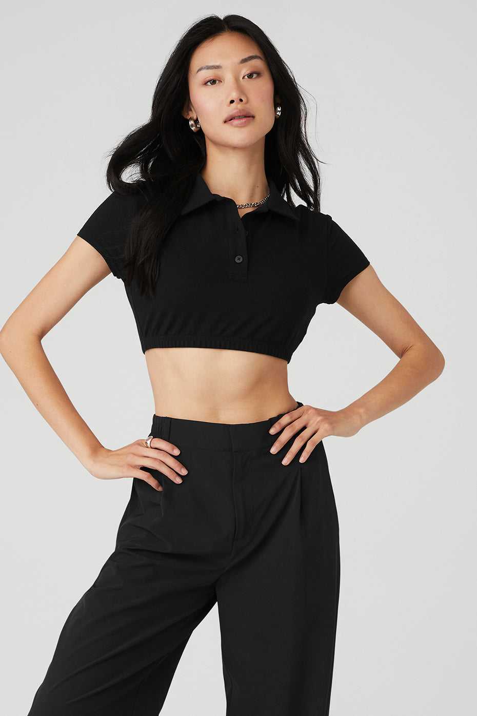 Hauts Courts Alo Yoga Cropped Prestige Polo Noir Femme | FKT-76130502