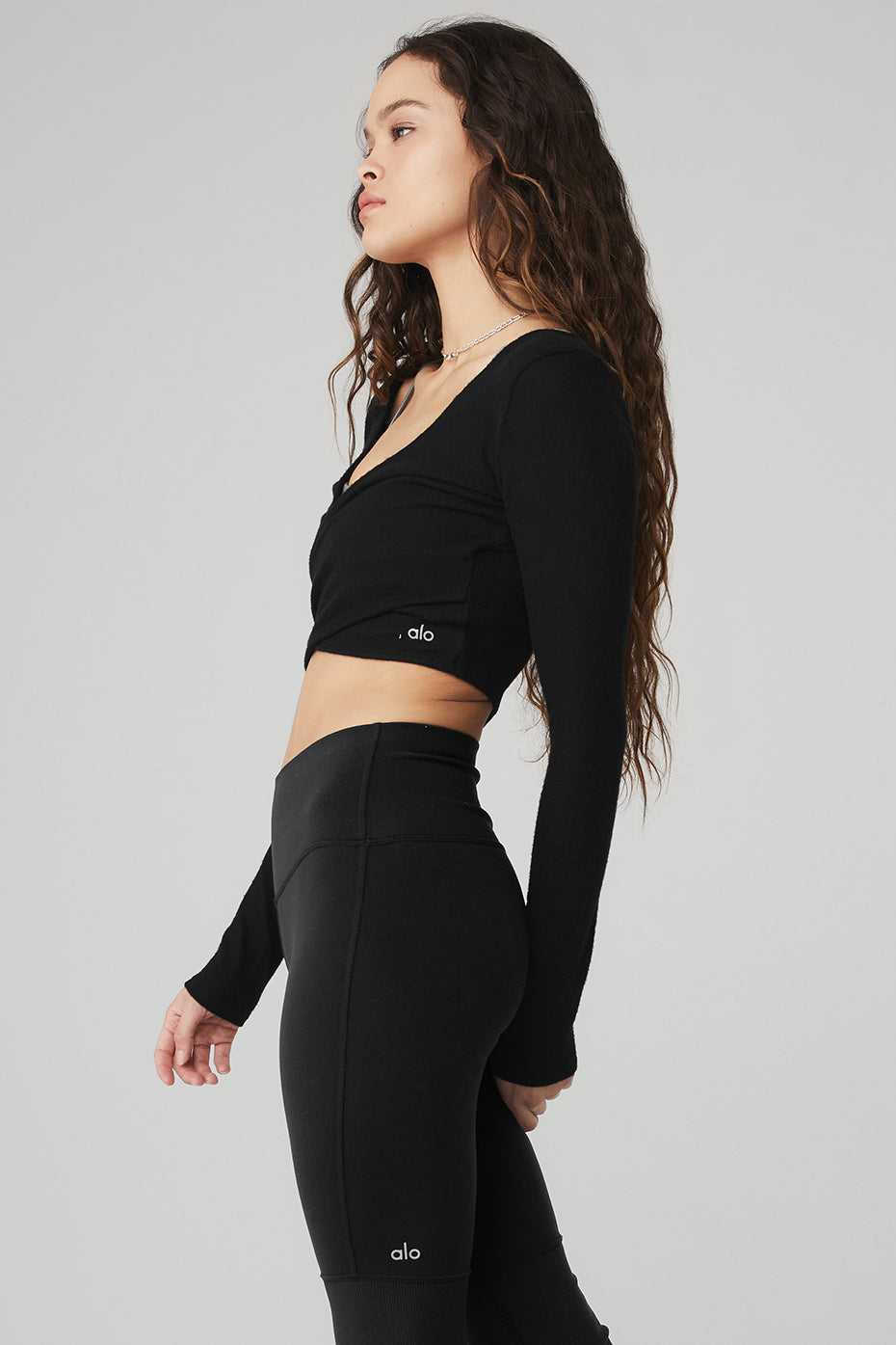 Hauts Courts Alo Yoga Amelia Luxe Crop Noir Femme | BEP-90161077