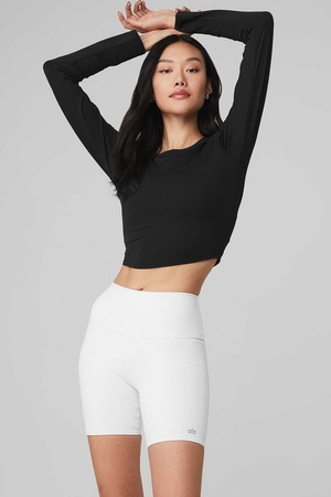 Hauts Courts Alo Yoga Alosoft Crop Finesse Long Sleeve Noir Femme | KZN-34866452