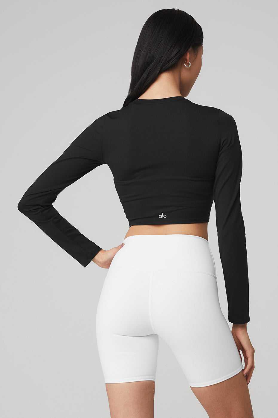 Hauts Courts Alo Yoga Alosoft Crop Finesse Long Sleeve Noir Femme | KZN-34866452