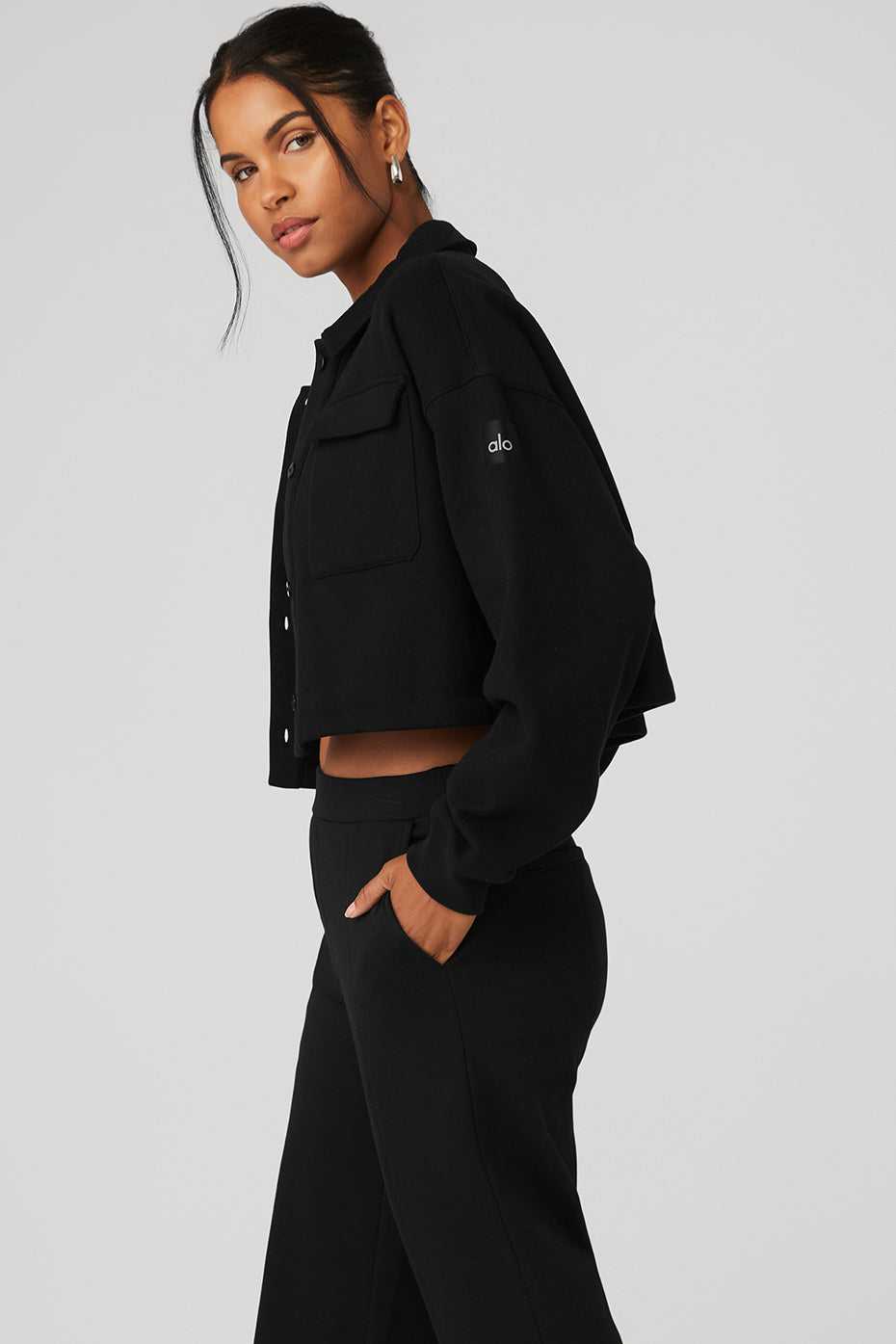 Hauts Courts Alo Yoga Renown Cropped Button-Up Pullover Noir Femme | KTY-54095343