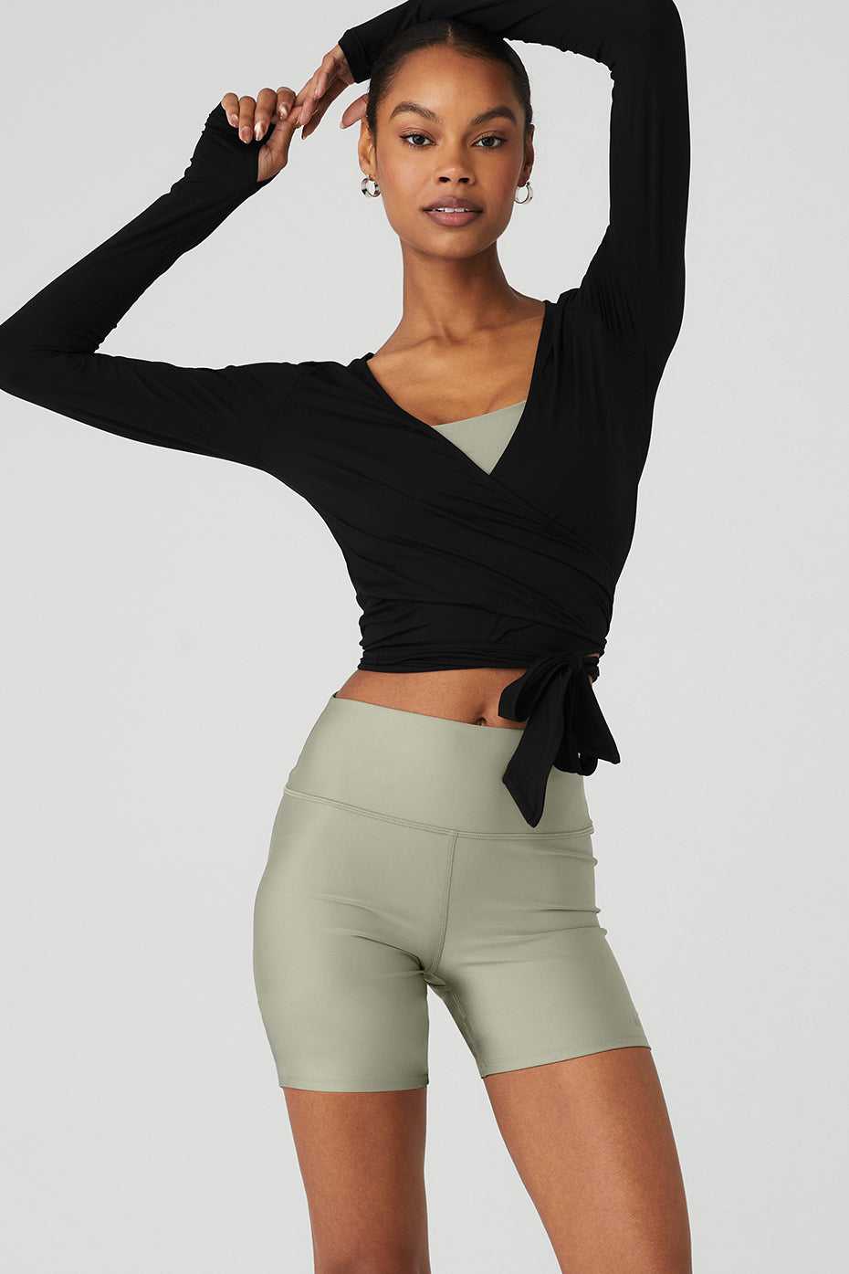 Hauts Courts Alo Yoga Cropped Escalate Wrap Noir Femme | YAU-49630804