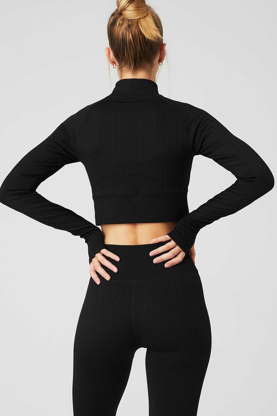 Hauts Courts Alo Yoga Seamless Cable Knit Noir Femme | XUO-00585203