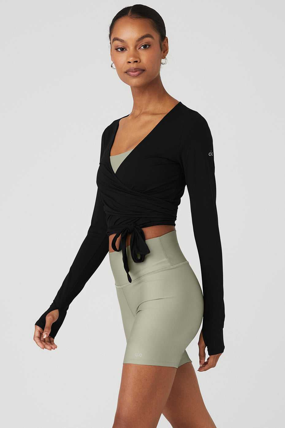 Hauts Courts Alo Yoga Cropped Escalate Wrap Noir Femme | YAU-49630804