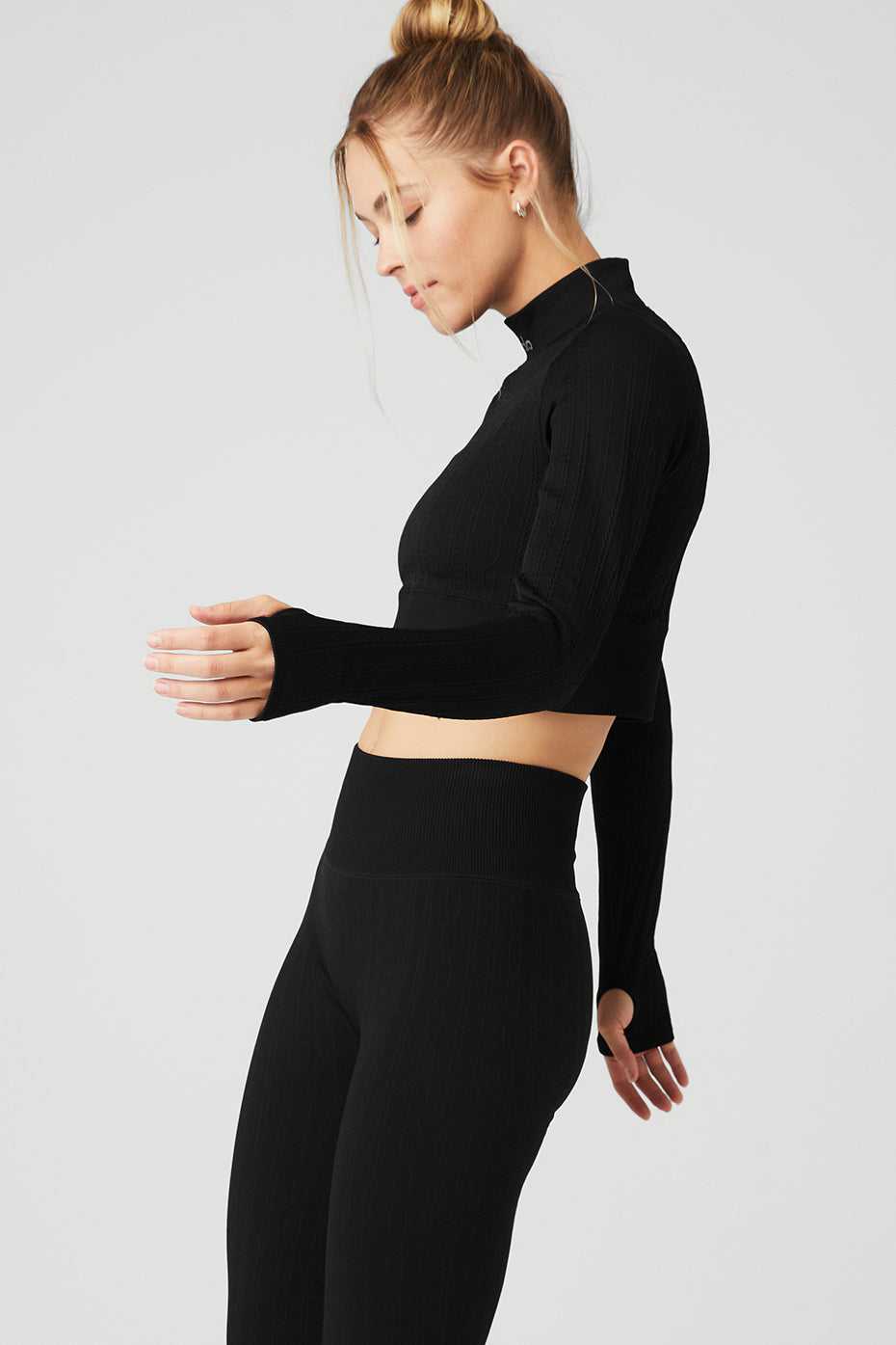 Hauts Courts Alo Yoga Seamless Cable Knit Noir Femme | XUO-00585203