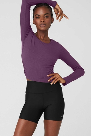 Hauts Courts Alo Yoga Gather Long Sleeve Violette Foncé Femme | WII-10736970