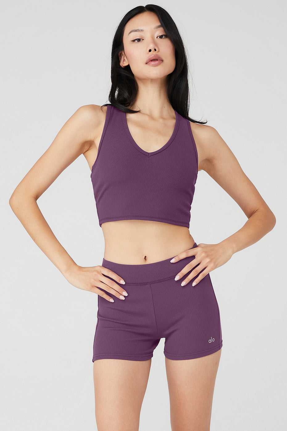 Hauts Courts Alo Yoga Goddess Ribbed Cropped Racerback Violette Foncé Femme | VED-94774754