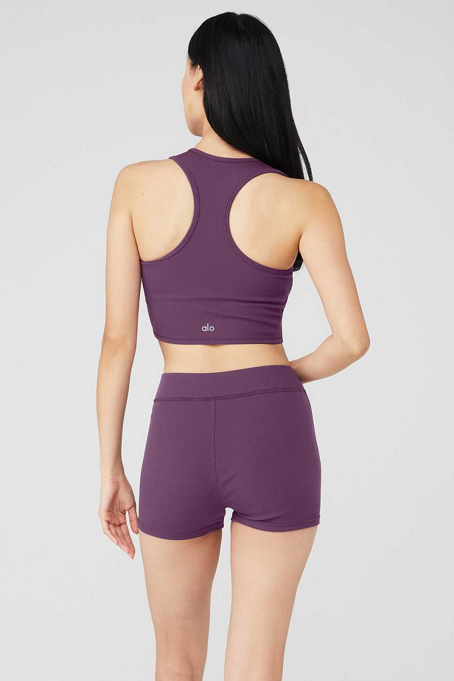 Hauts Courts Alo Yoga Goddess Ribbed Cropped Racerback Violette Foncé Femme | VED-94774754