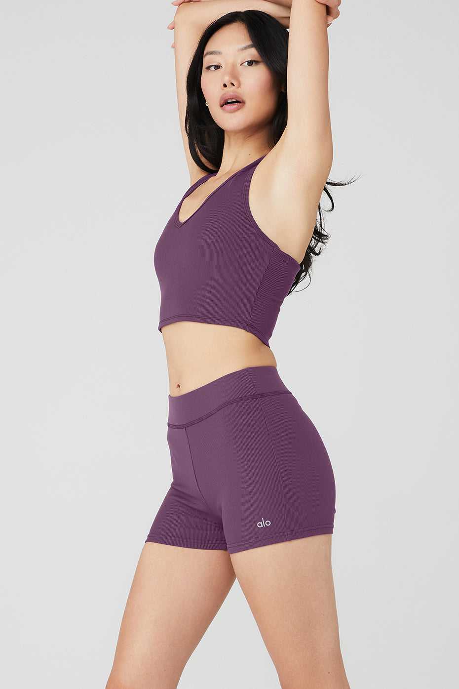 Hauts Courts Alo Yoga Goddess Ribbed Cropped Racerback Violette Foncé Femme | VED-94774754