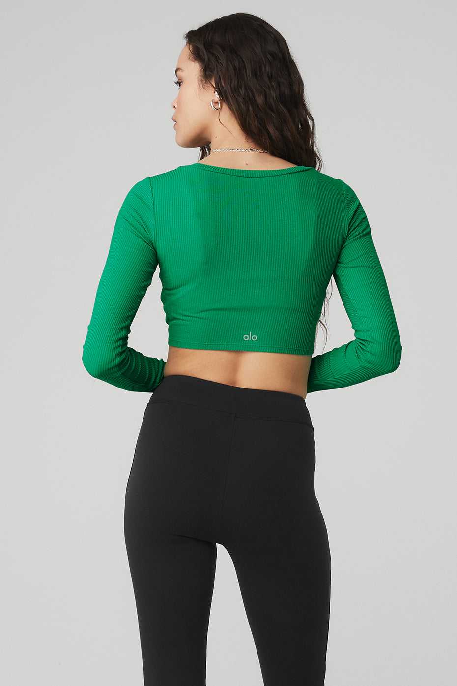 Hauts Courts Alo Yoga Ribbed Cinch Cropped Long Sleeve Vert Turquoise Femme | DVS-83243931