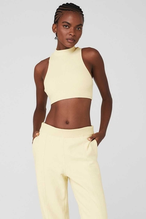 Hauts Courts Alo Yoga Goddess Rib Cropped Dynamite Jaune Clair Femme | SGY-45676675