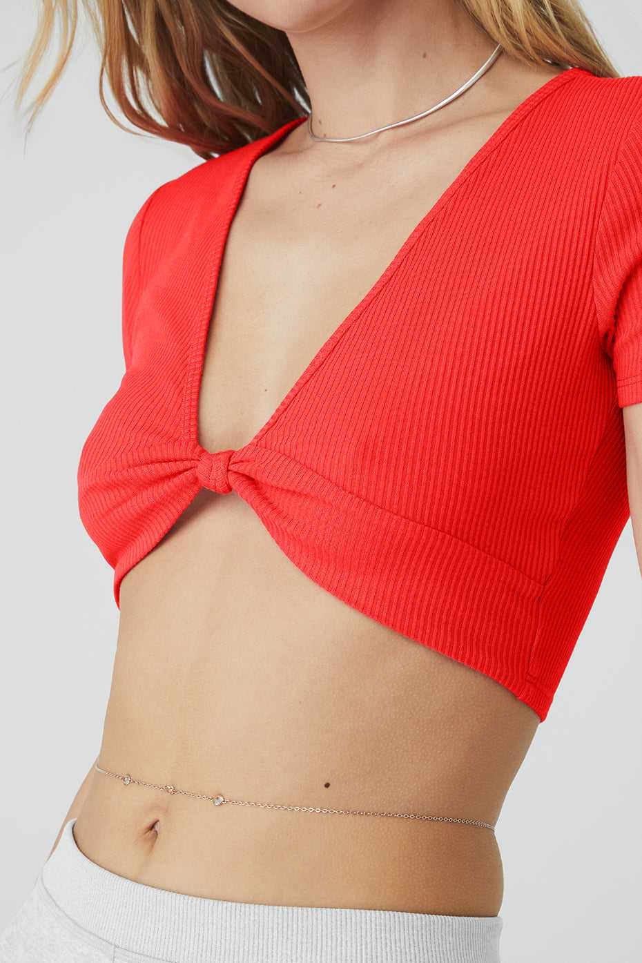 Hauts Courts Alo Yoga Ribbed Knotty Rouge Femme | SVC-51868026