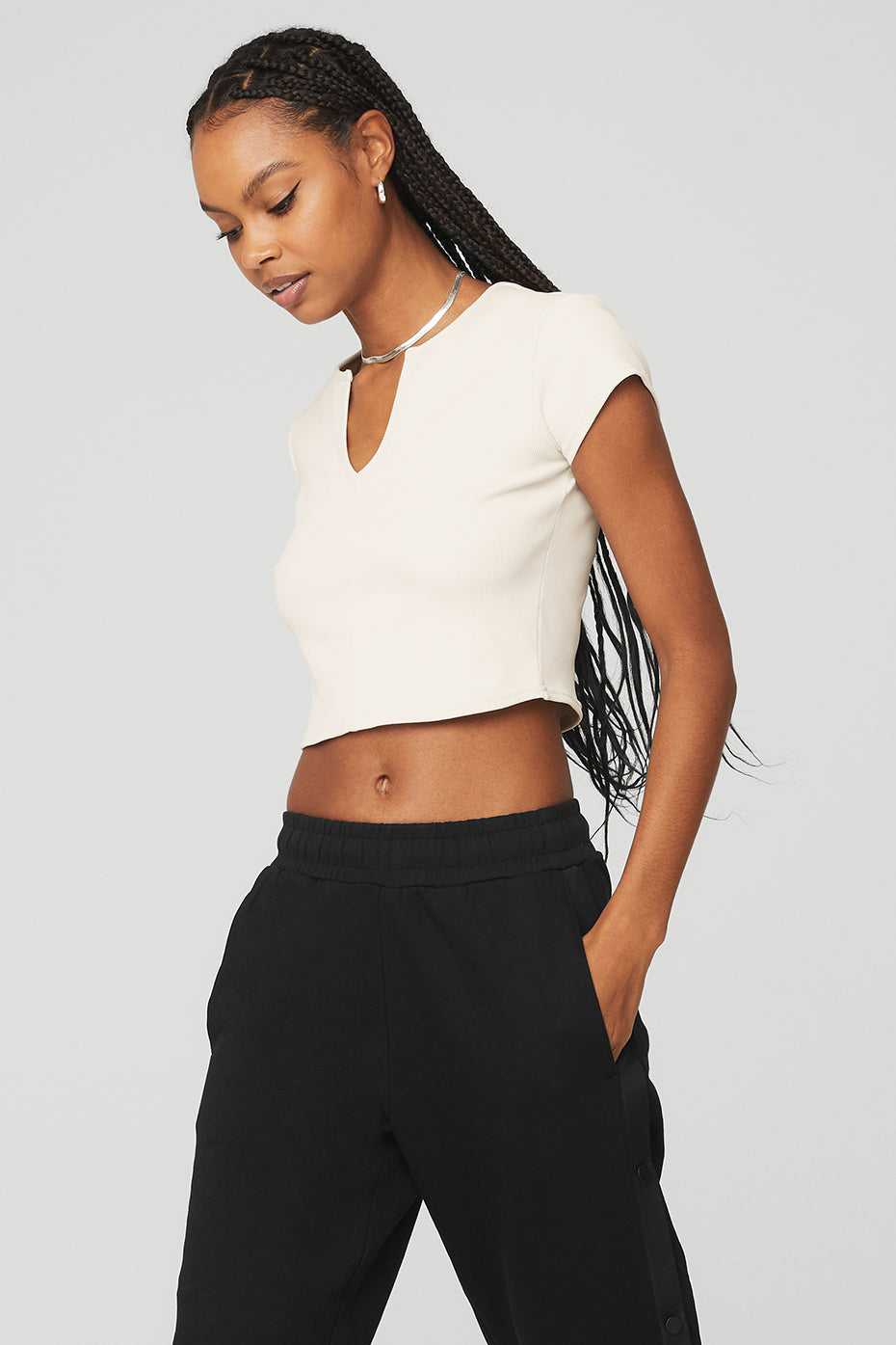 Hauts Courts Alo Yoga Ribbed Cropped Savvy Blanche Femme | VUY-61621890