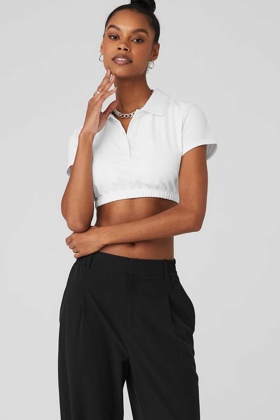 Hauts Courts Alo Yoga Cropped Prestige Polo Blanche Femme | ZRF-26965425