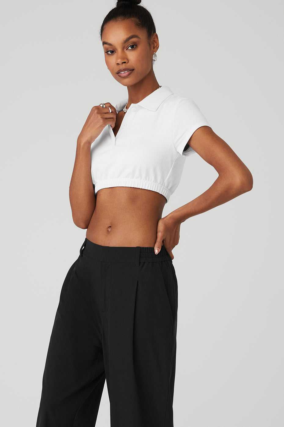 Hauts Courts Alo Yoga Cropped Prestige Polo Blanche Femme | ZRF-26965425