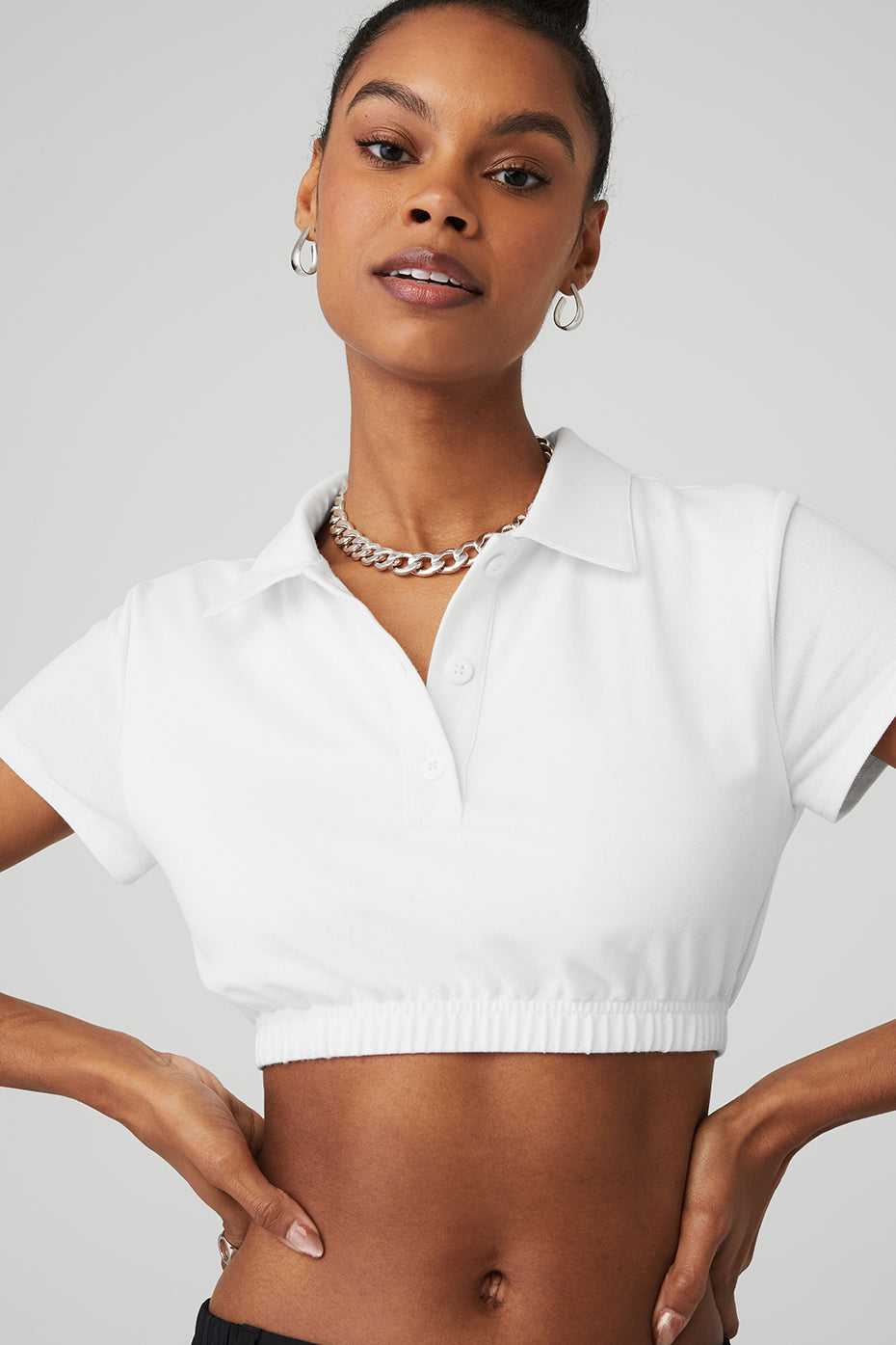 Hauts Courts Alo Yoga Cropped Prestige Polo Blanche Femme | ZRF-26965425