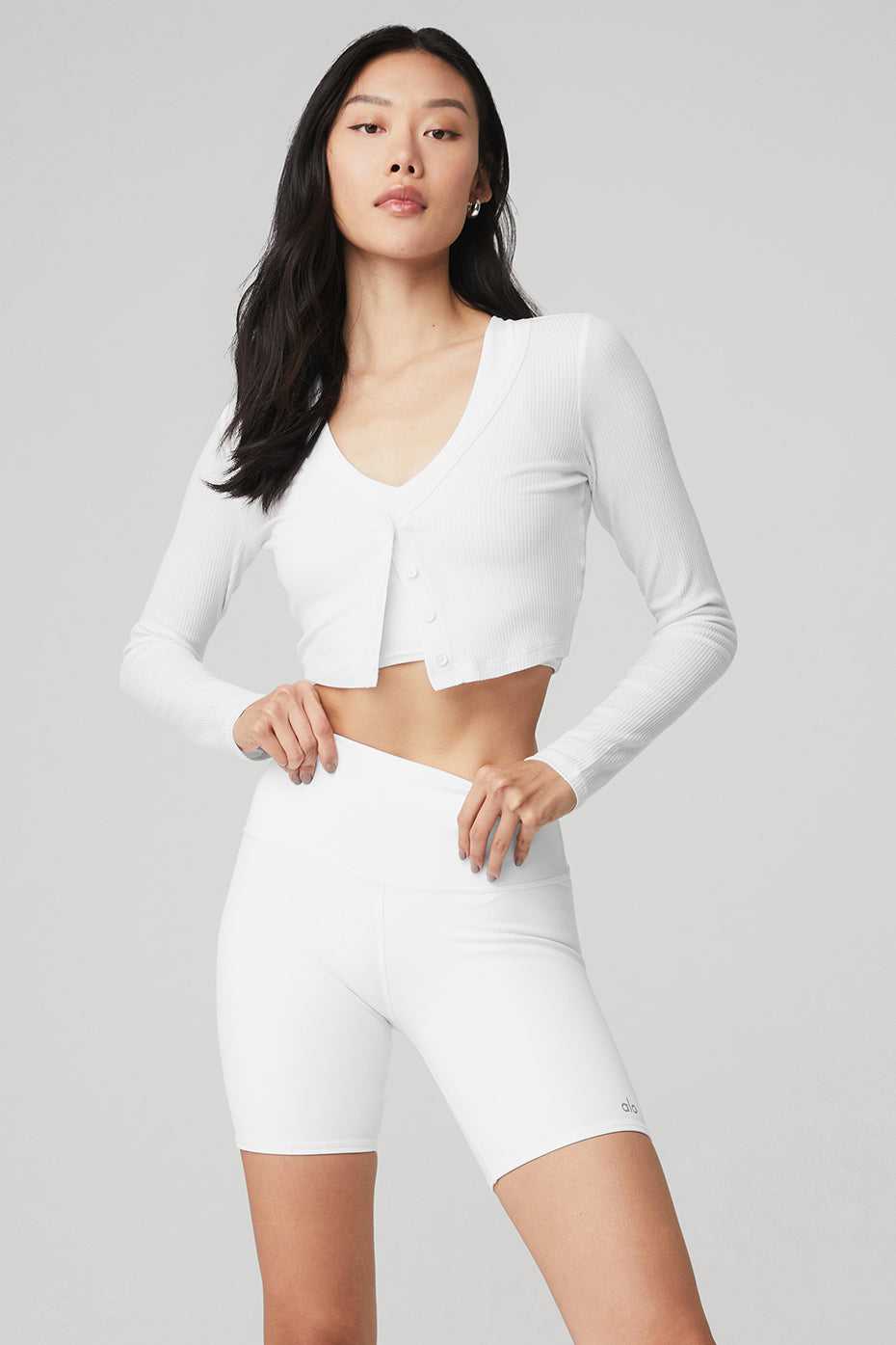 Hauts Courts Alo Yoga Ribbed Cropped Whisper Cardigan Blanche Femme | JTK-19976609