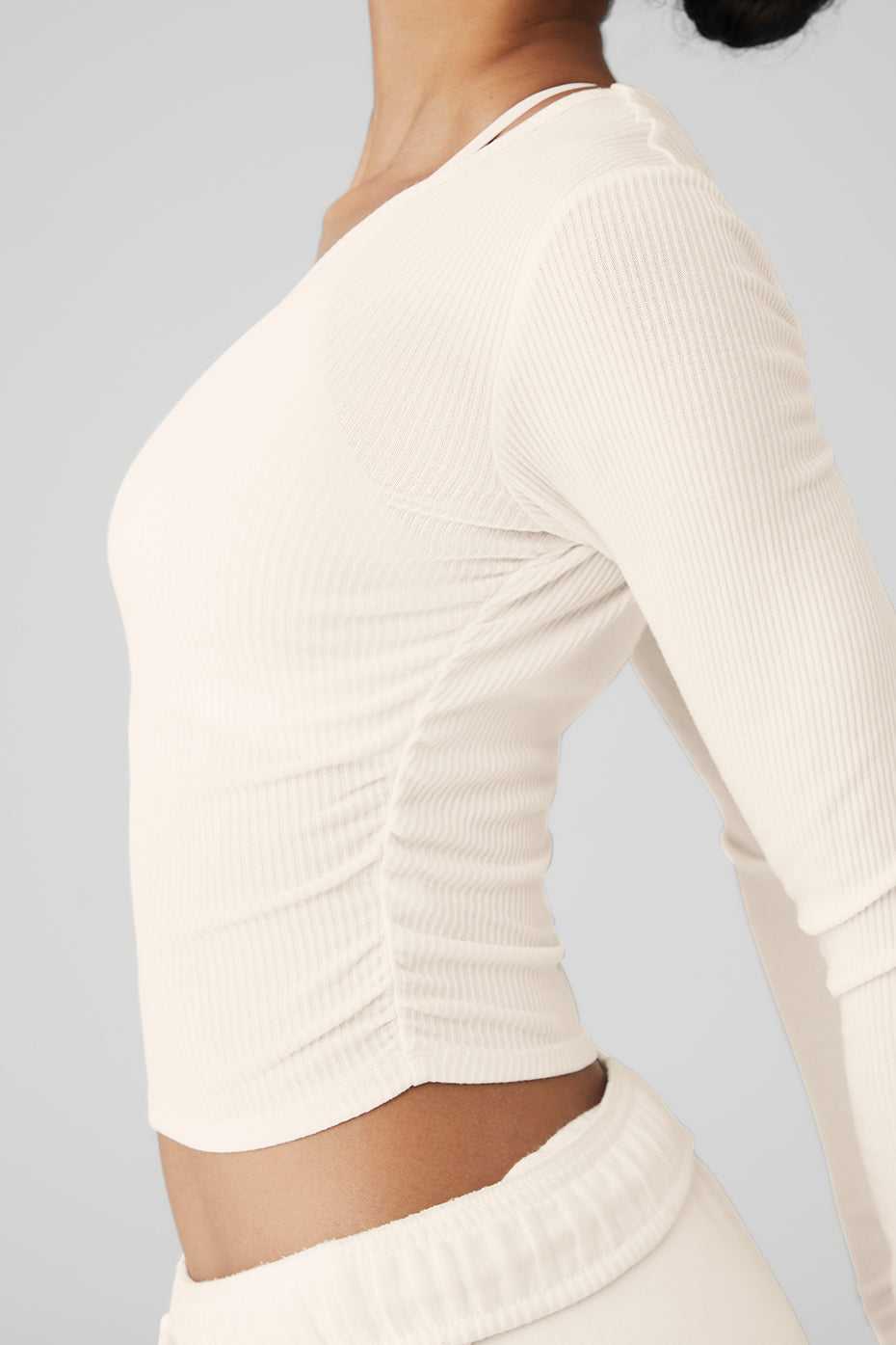 Hauts Courts Alo Yoga Gather Long Sleeve Blanche Femme | EVG-82367364