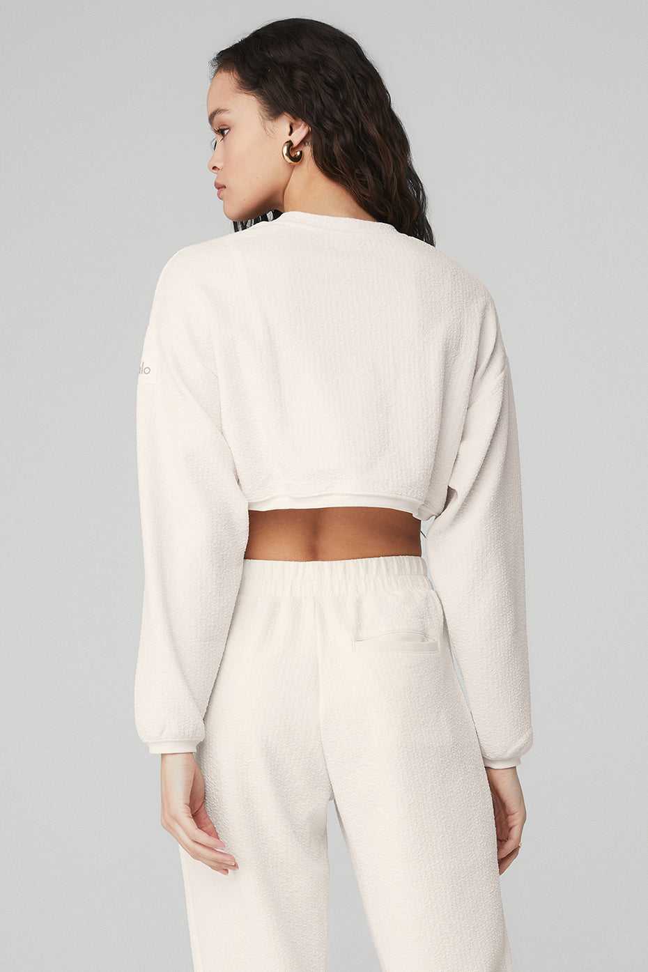 Hauts Courts Alo Yoga Cropped Tailored Crew Neck Blanche Femme | PWF-71931180