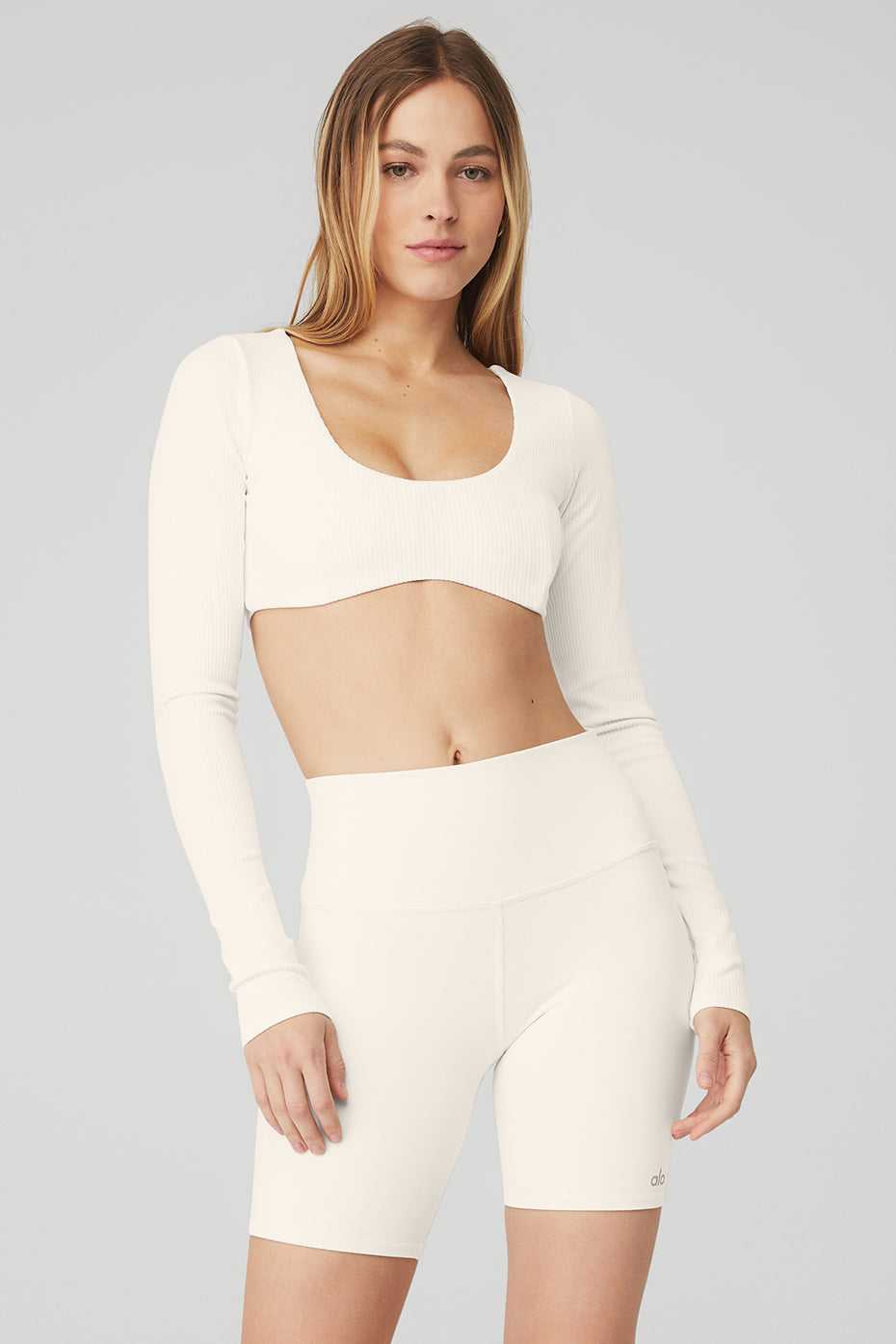 Hauts Courts Alo Yoga Ribbed Defined Blanche Femme | OTI-11324650