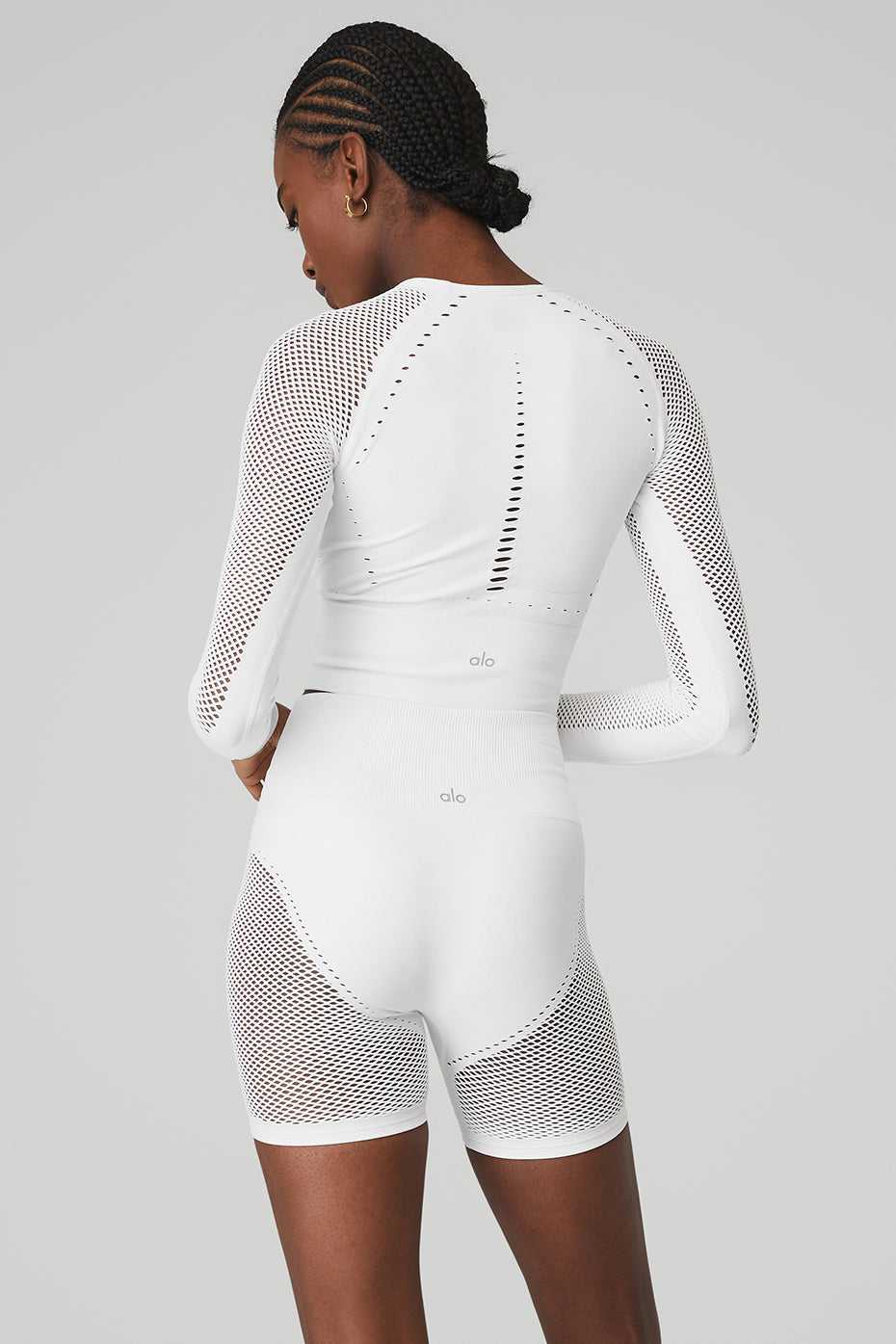 Hauts Courts Alo Yoga Seamless Open Air Long Sleeve Blanche Femme | GIN-85258290