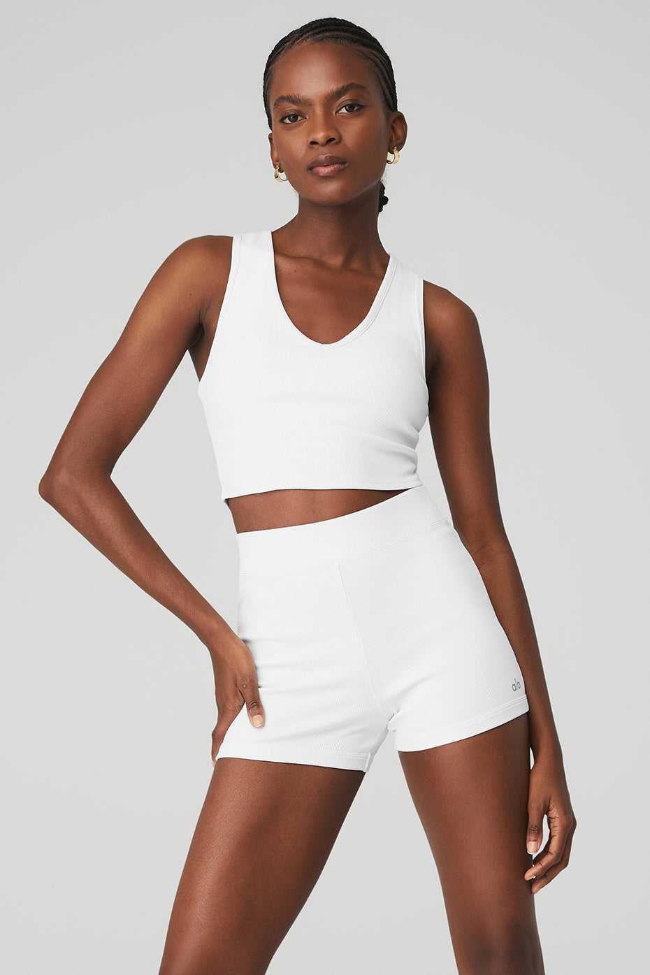 Hauts Courts Alo Yoga Goddess Ribbed Cropped Racerback Blanche Femme | BWL-14179007