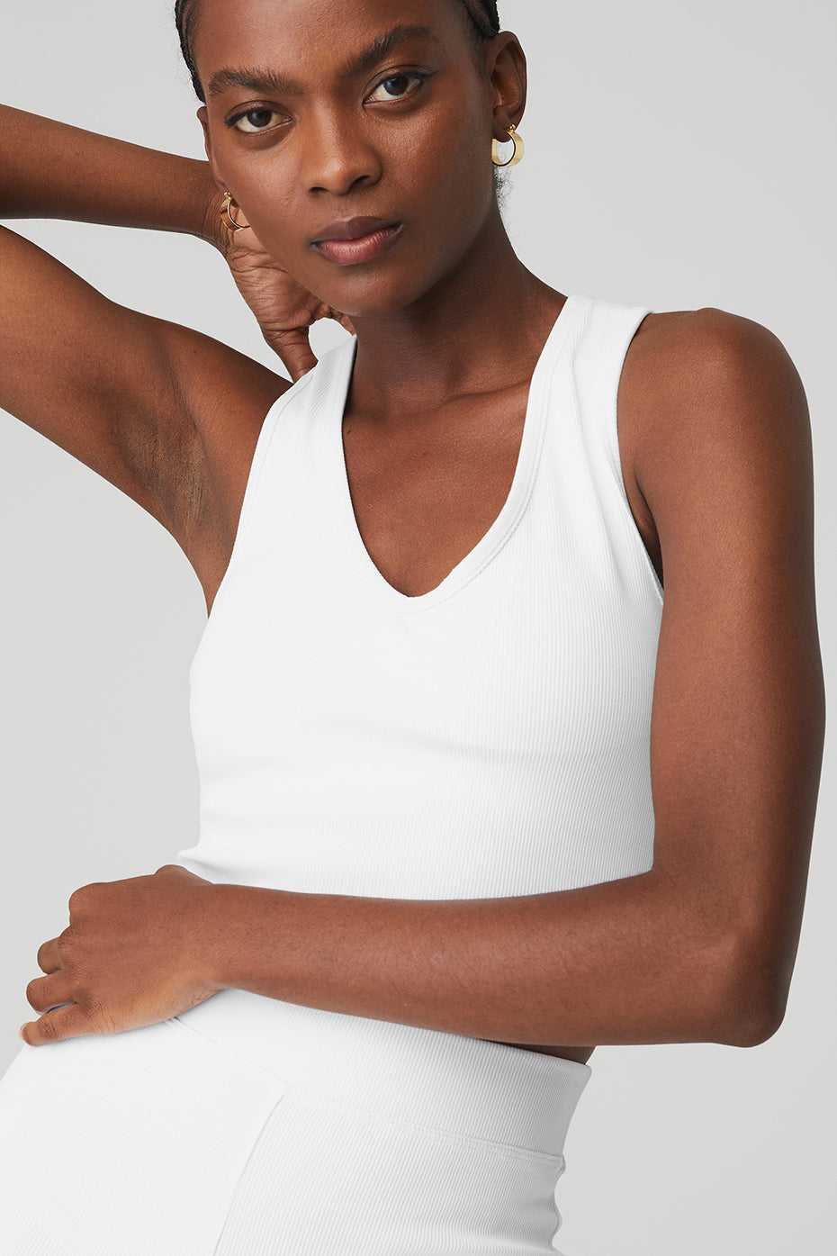 Hauts Courts Alo Yoga Goddess Ribbed Cropped Racerback Blanche Femme | BWL-14179007