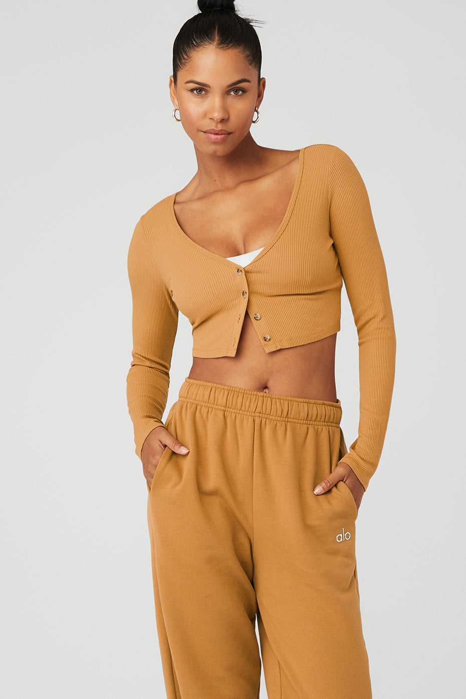 Hauts Courts Alo Yoga Ribbed Cropped Whisper Cardi Toffee Femme | GXH-86893526