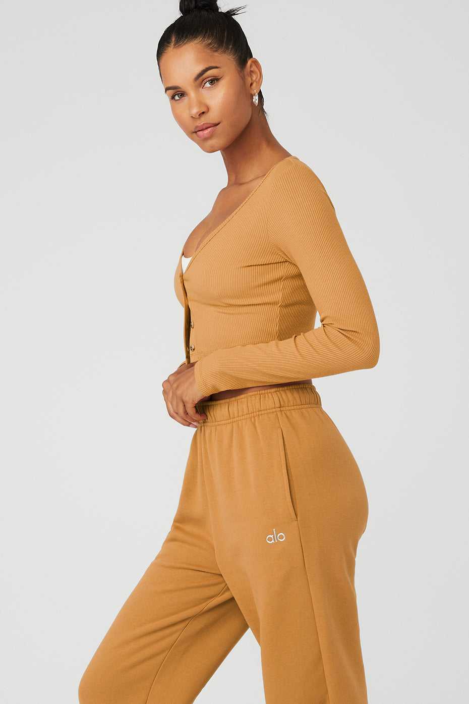 Hauts Courts Alo Yoga Ribbed Cropped Whisper Cardi Toffee Femme | GXH-86893526