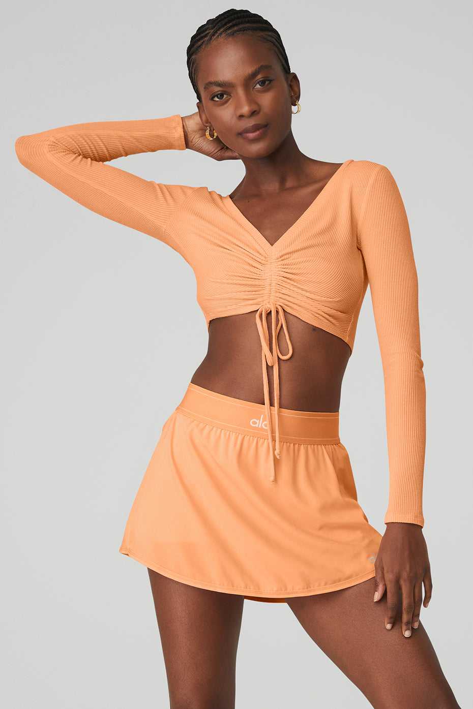 Hauts Courts Alo Yoga Ribbed Cinch Cropped Long Sleeve Cantaloupe Femme | GDF-36600231