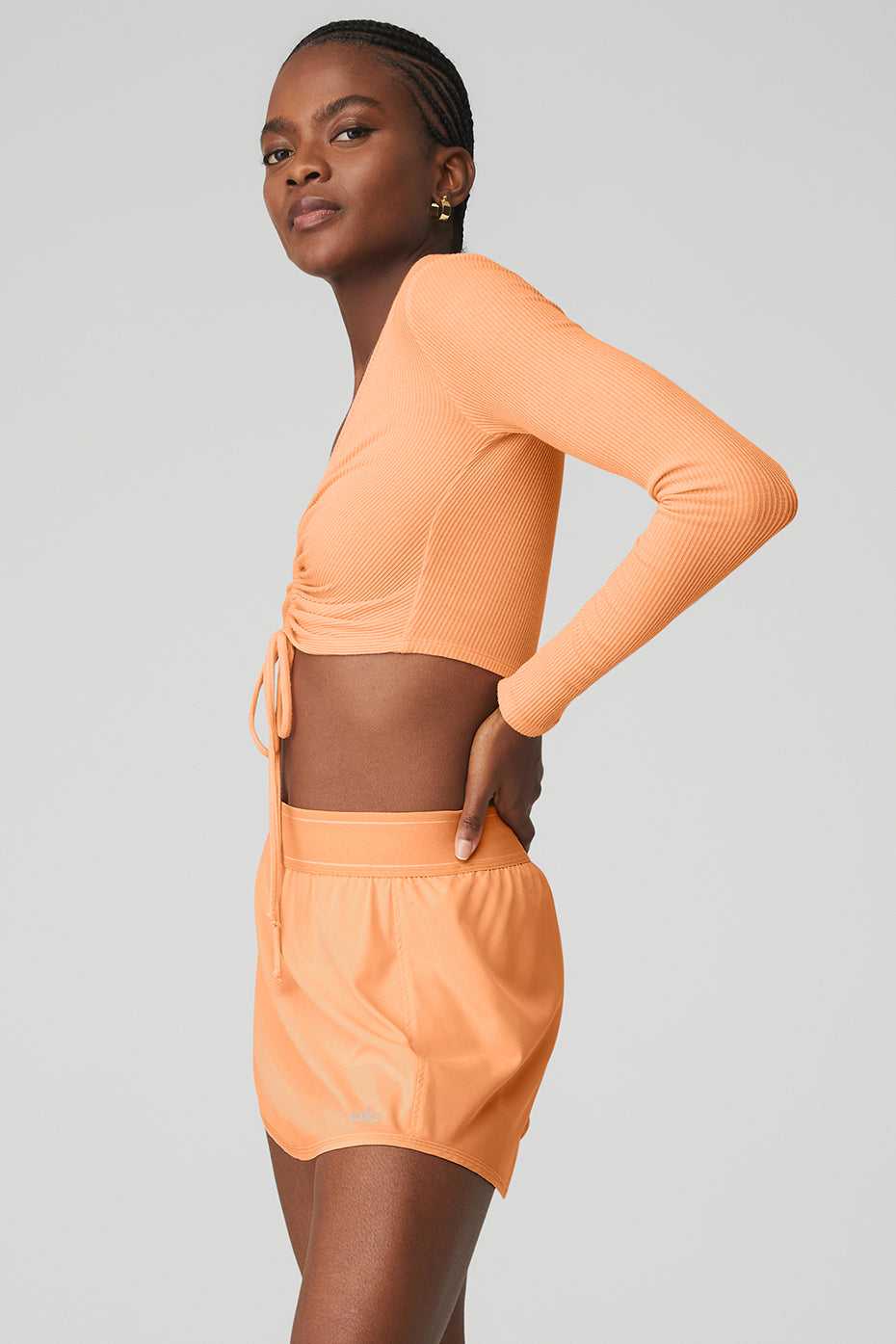 Hauts Courts Alo Yoga Ribbed Cinch Cropped Long Sleeve Cantaloupe Femme | GDF-36600231