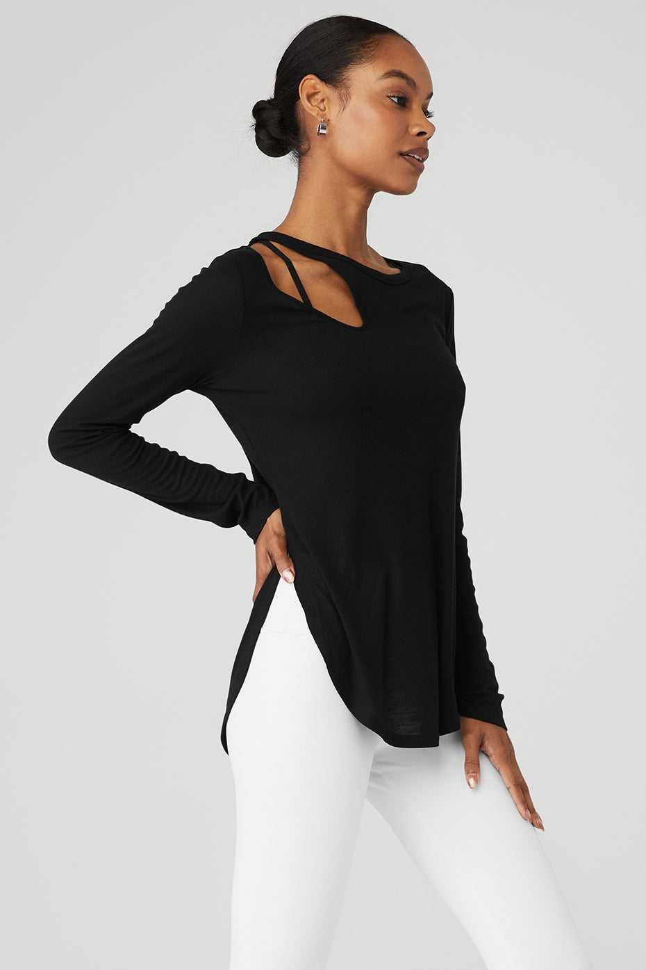 Debardeur Alo Yoga Ribbed Peak Long Sleeve Noir Femme | BIZ-84261833