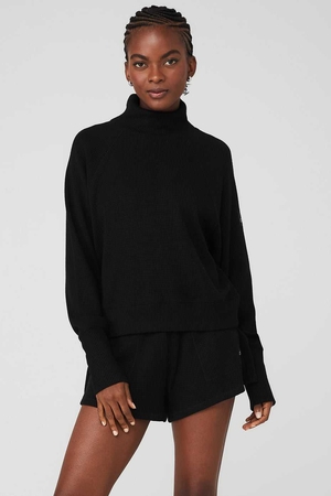 Debardeur Alo Yoga Thermal Weekend Escape Mock Neck Long Sleeve Noir Femme | IZA-37554669