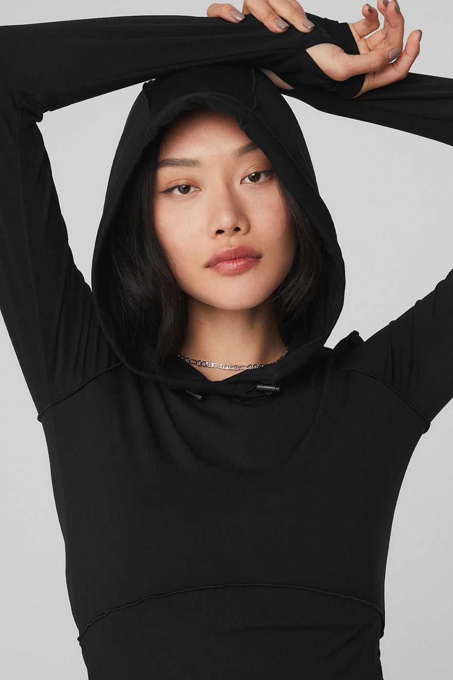 Debardeur Alo Yoga Alosoft Hooded Runner Long Sleeve Noir Femme | TGE-48616878