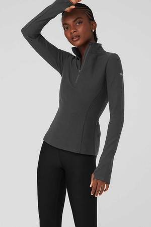 Debardeur Alo Yoga Alosoft 1/2 Zip Rapid Pullover Grise Foncé Femme | RNI-40160781