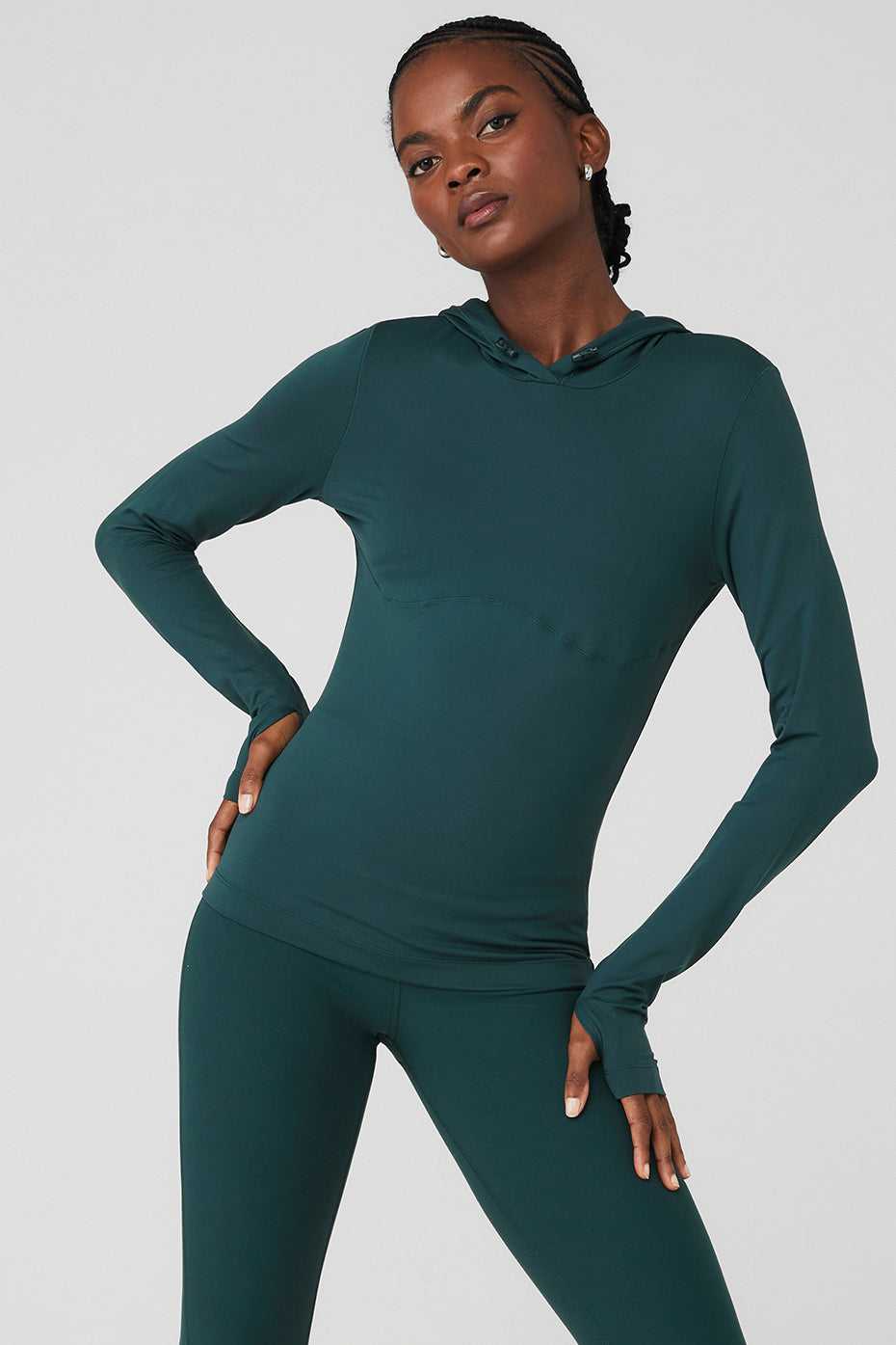 Debardeur Alo Yoga Alosoft Hooded Runner Long Sleeve Vert Femme | KZQ-18243444