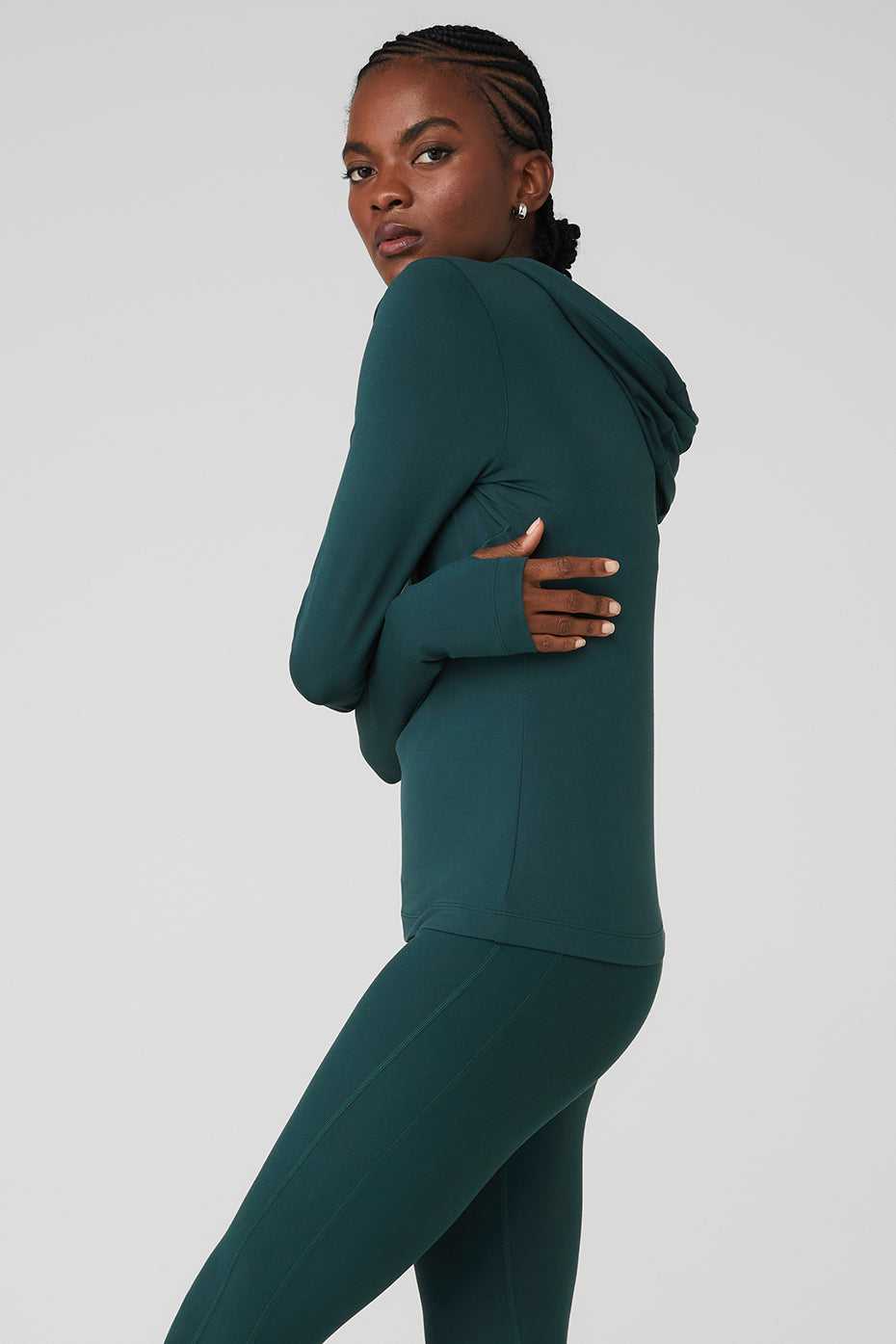 Debardeur Alo Yoga Alosoft Hooded Runner Long Sleeve Vert Femme | KZQ-18243444