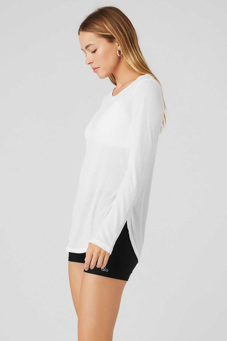 Debardeur Alo Yoga Ribbed Peak Long Sleeve Blanche Femme | VVU-21209931