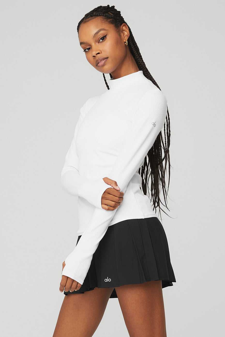 Debardeur Alo Yoga Wellness Rib Mock Neck Long Sleeve Blanche Femme | XBV-46799431