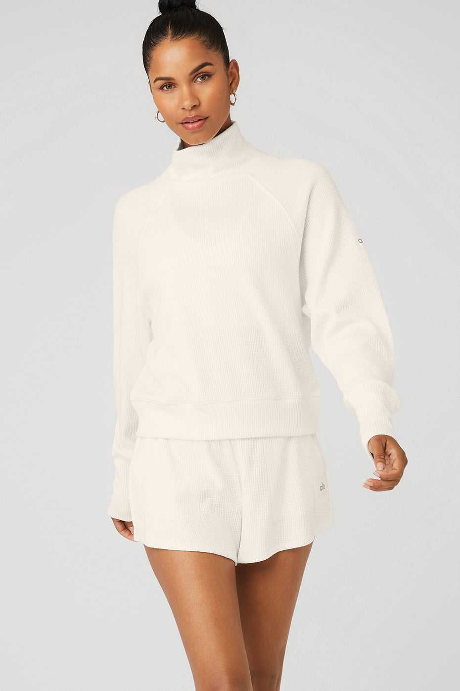 Debardeur Alo Yoga Thermal Weekend Escape Mock Neck Long Sleeve Blanche Femme | QFR-05528002