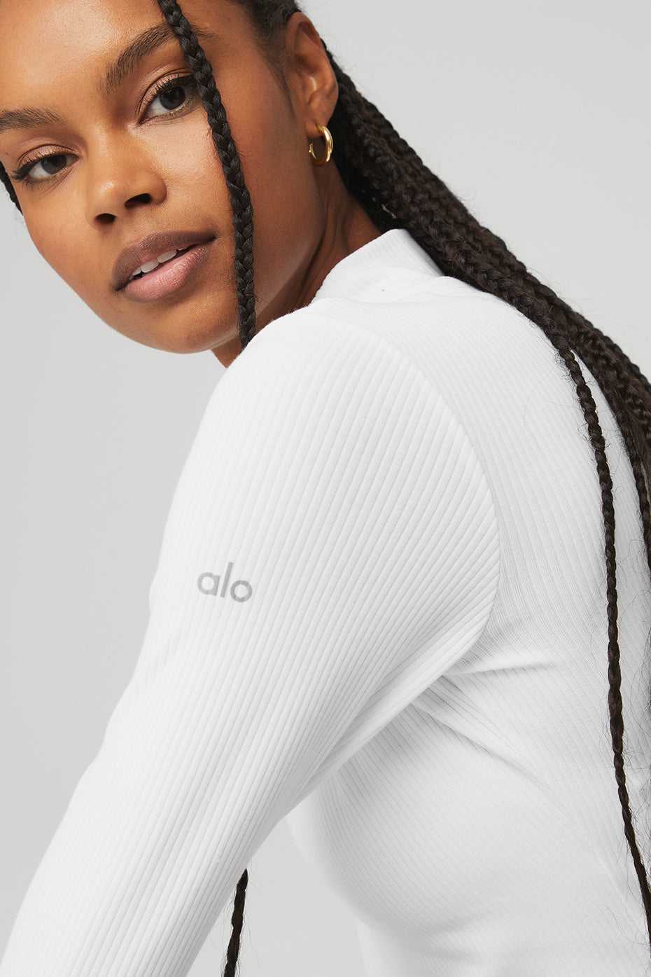 Debardeur Alo Yoga Wellness Rib Mock Neck Long Sleeve Blanche Femme | XBV-46799431